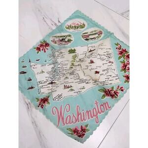 Vintage Franshaw 1960's Ladies Handkerchief‎ Hanky WASHINGTON state souvenir mcm